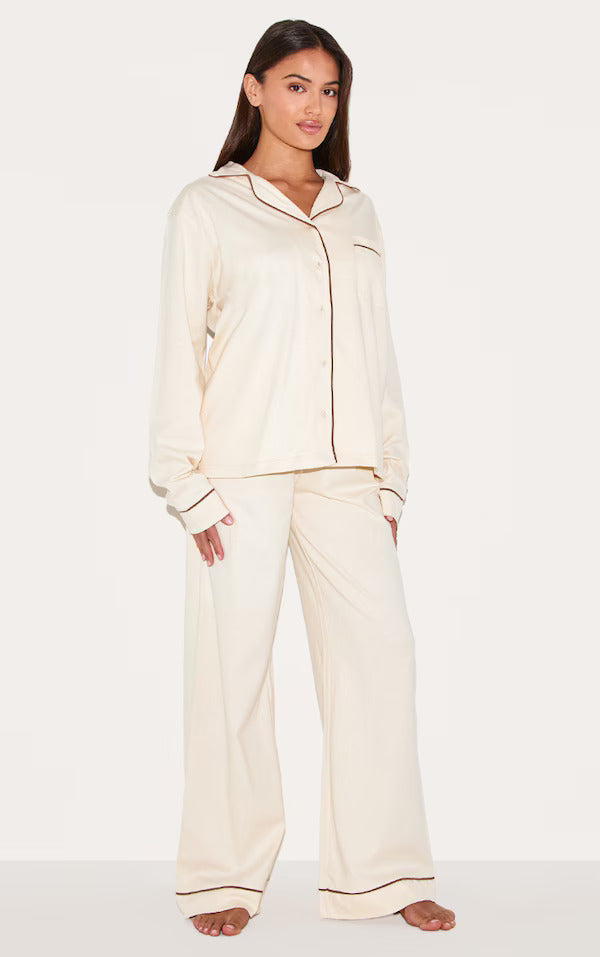 Bust-Friendly Cream Dream Piped - PJ Set
