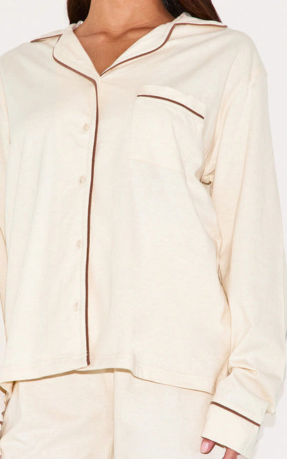 Bust-Friendly Cream Dream Piped - PJ Set