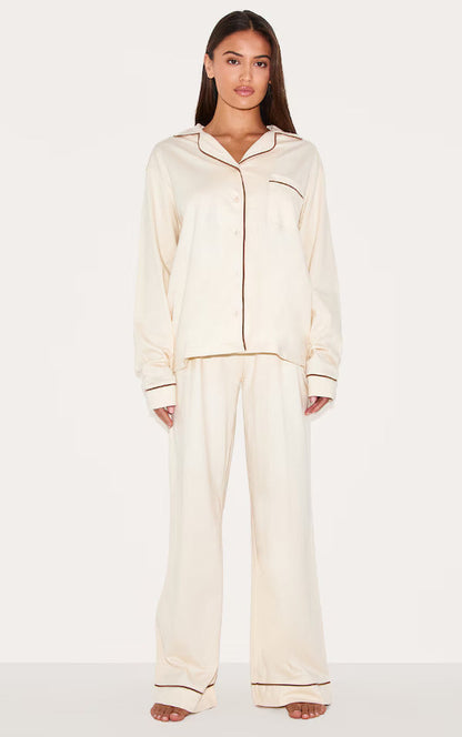 Bust-Friendly Cream Dream Piped - PJ Set