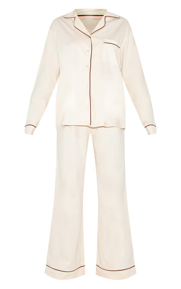Bust-Friendly Cream Dream Piped - PJ Set