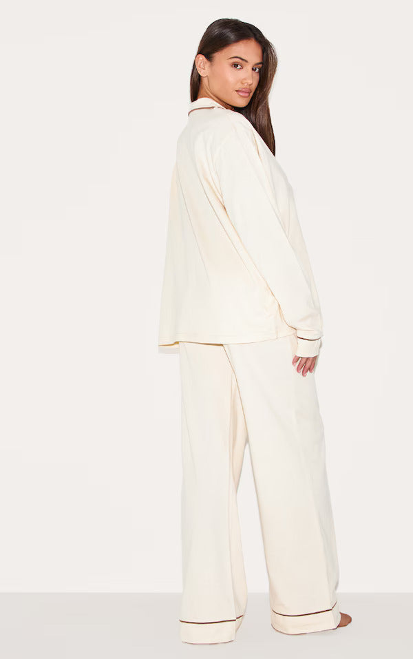 Bust-Friendly Cream Dream Piped - PJ Set